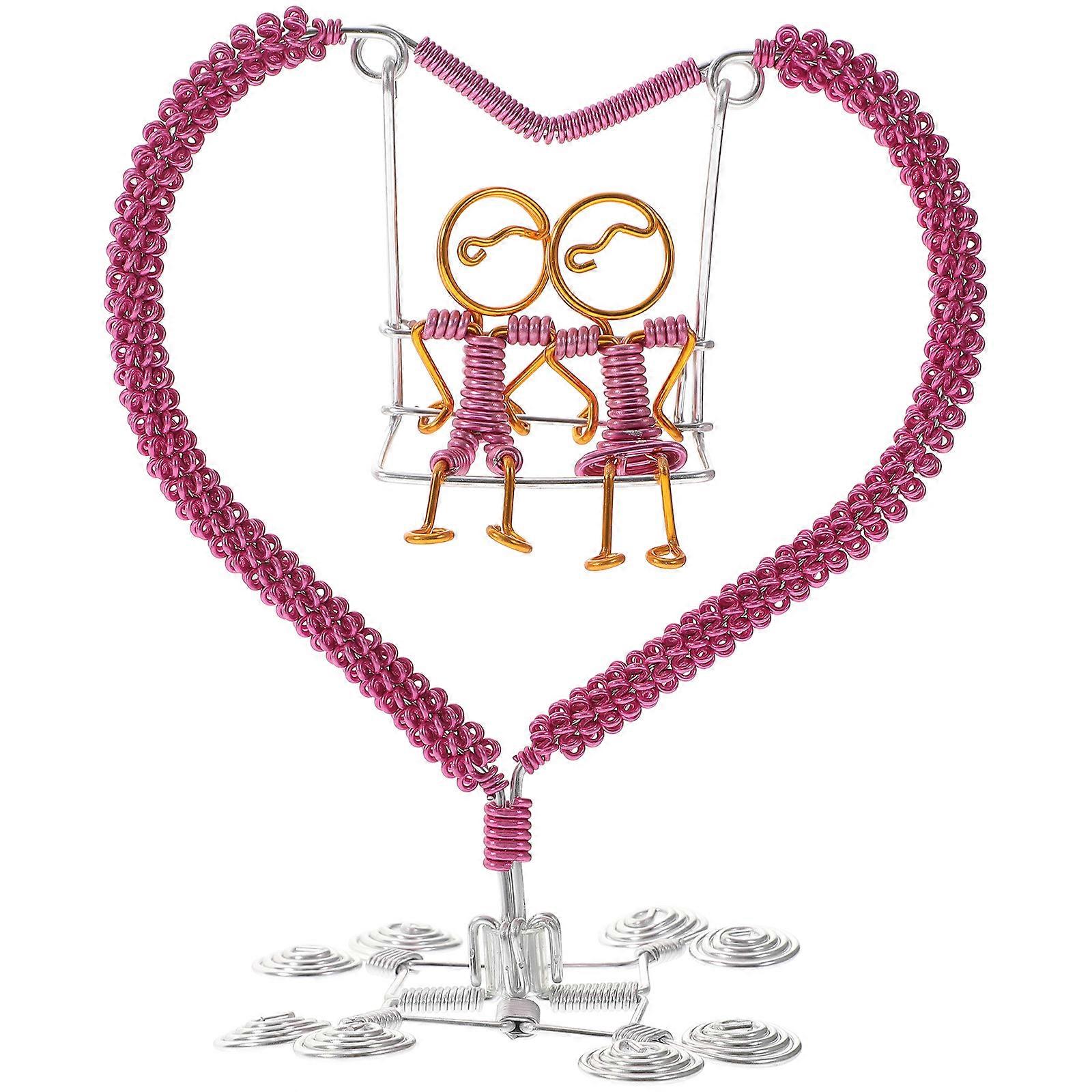 Swing Statue Aluminium Wire Ornament Pink Color For Living Room 1Set