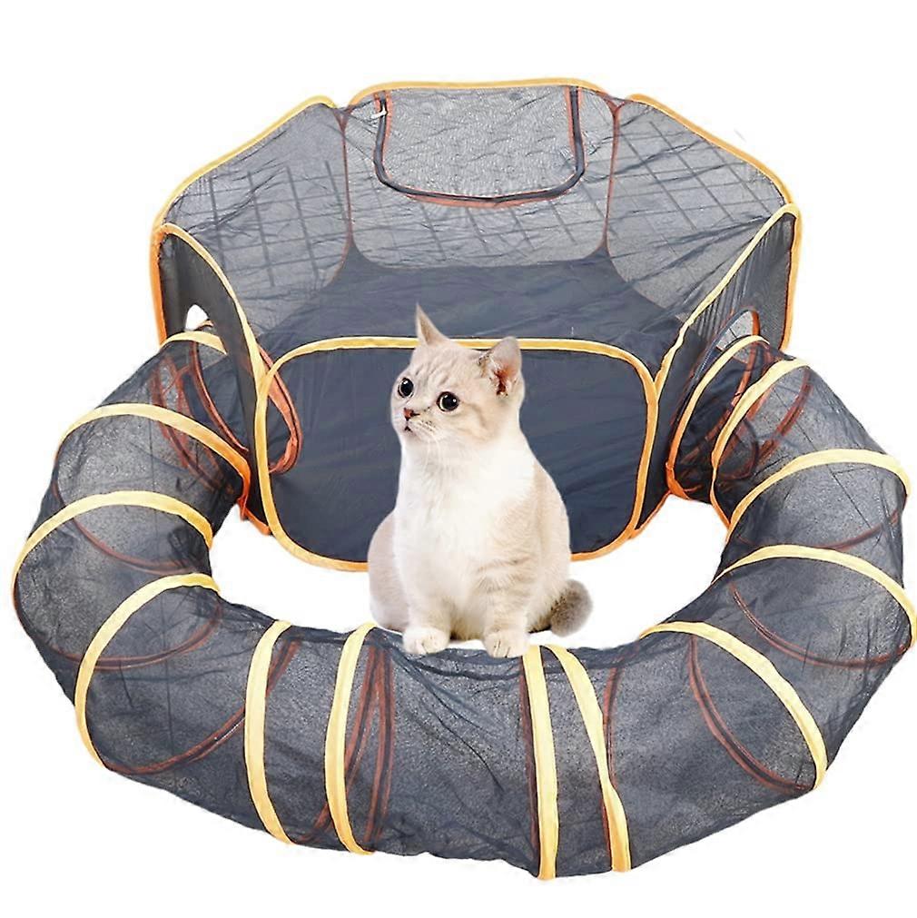 Portable Pet Playpen with Tunnel, Closed Cat Tent for Indoor and Outdoor