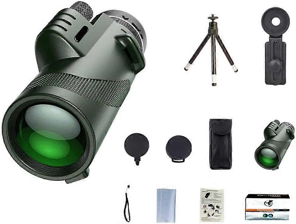 360 Monocular 40x60 for Bird Watching, Travel, Camping, with Mobile Phone Adapter and Tripod, Green Color