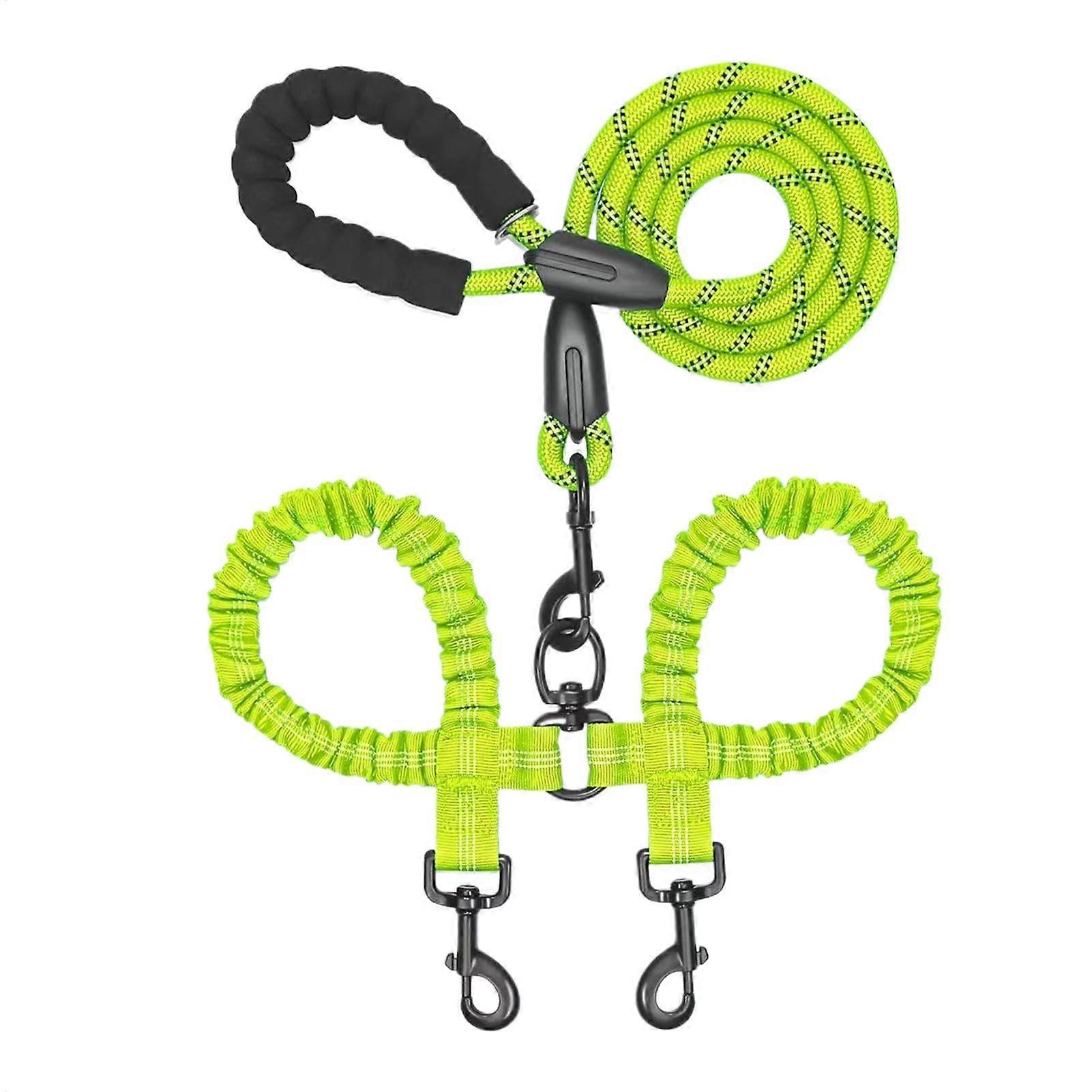 Training Rope for Small Dogs Double Puppy Running Belt Adjustable Shock-Absorbing Leash For Training Play Camping Green