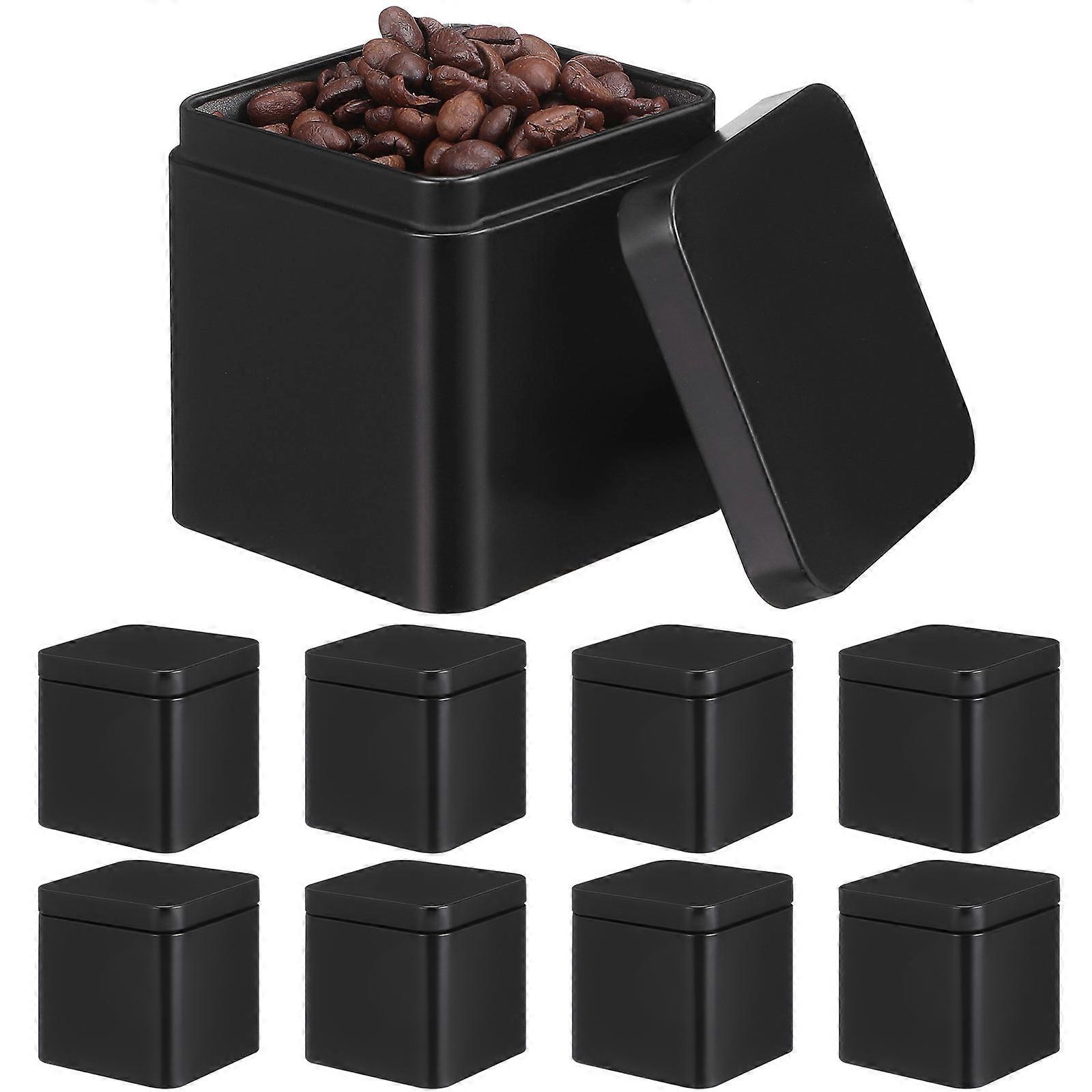 10pcs Portable Metal Tin Jars, Small Airtight Storage Containers for Tea, Cookies & More, Black Tinplate with Lids for Kitchen & Travel Organization