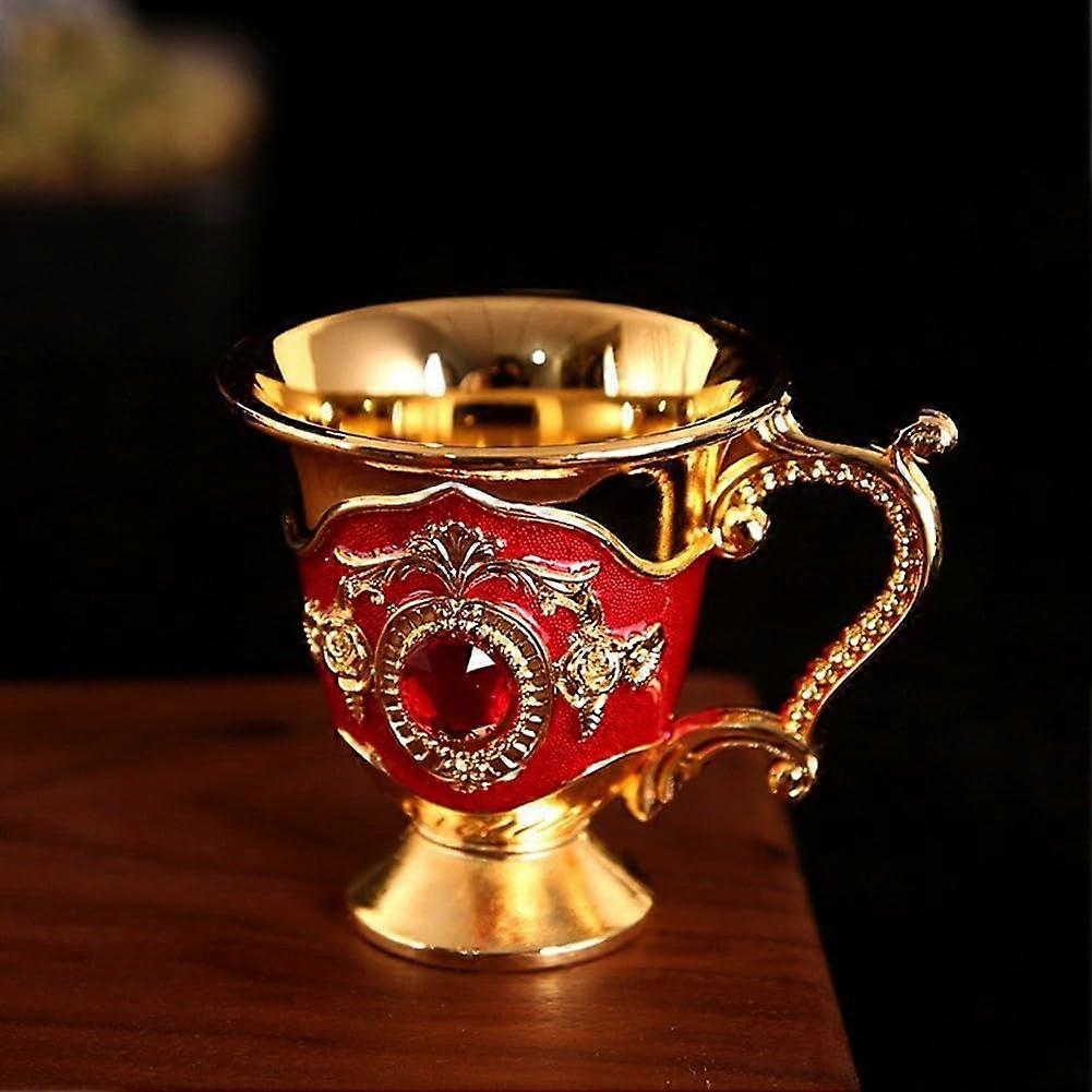 Stylish Alloy Liqueur Glass With Handle For Home Decor And Entertaining Gold-Red Finish Decorative Barware