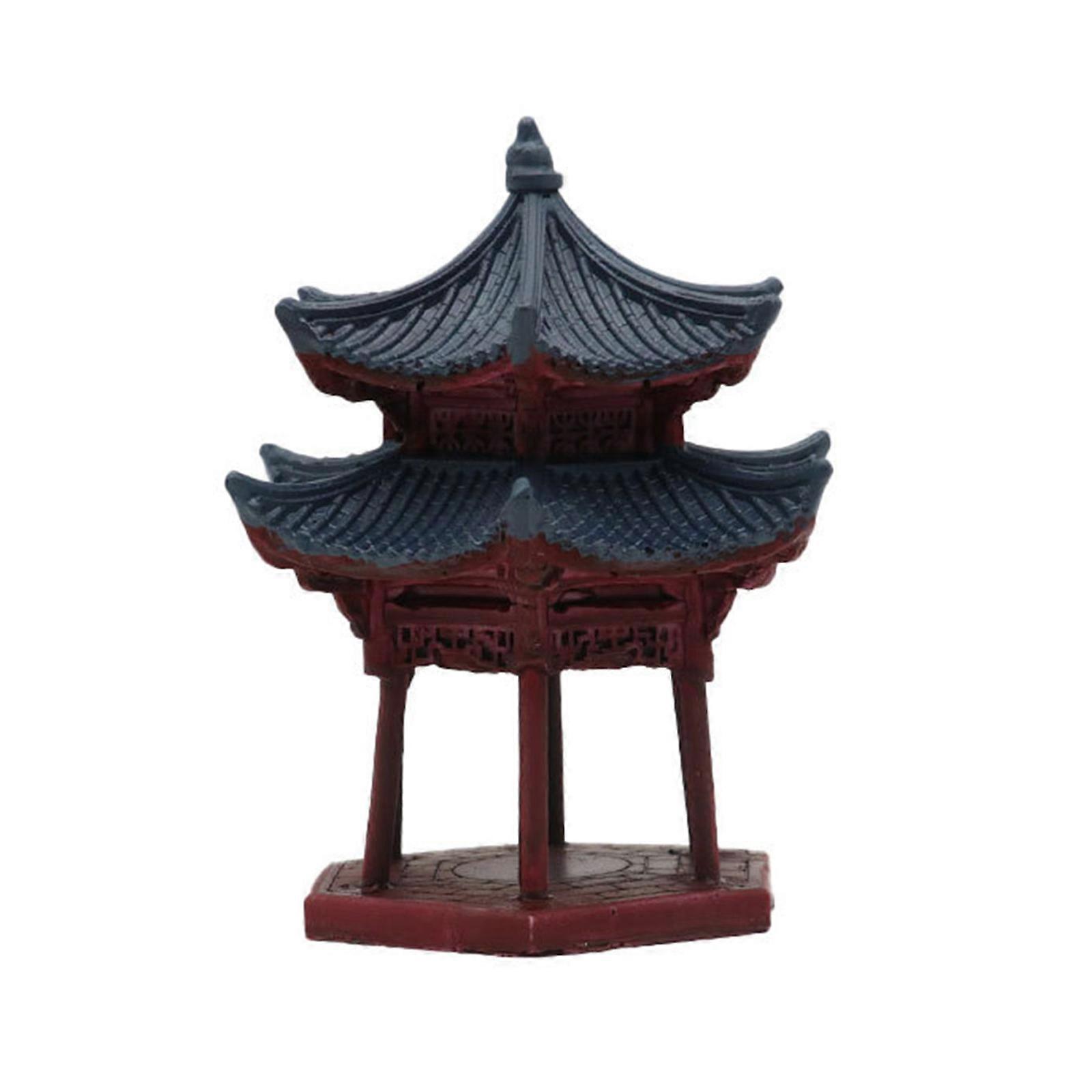 Double Layer Hexagonal Pagoda Fishtanks Decors Chinese Styles Resin Ornament for Aquariums Landscape and Desktop Display Multicolor