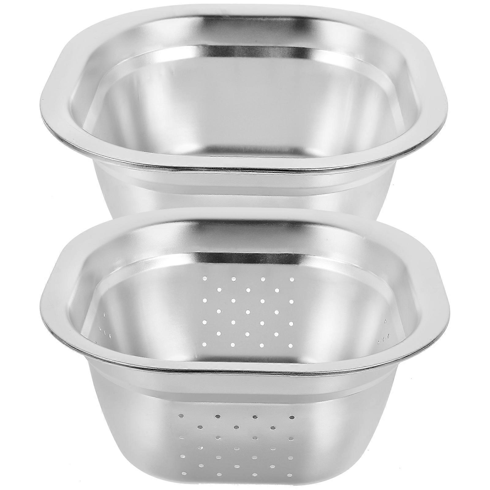Kitchen Drain Basket Strainer Colander with Basin Fine Mesh Design for Use Silver 21cm 1 Set