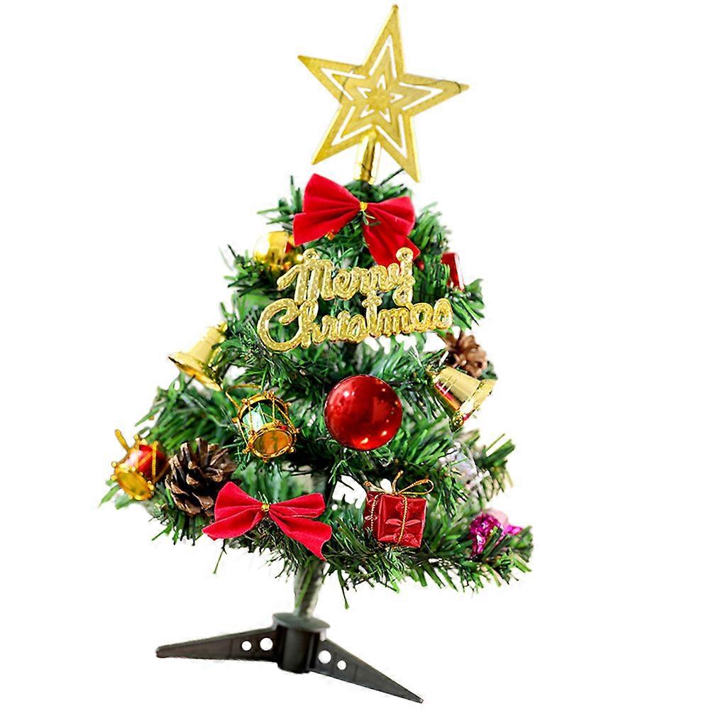 Christmas Mini Tree with 14pcs Ornaments and Lights for Tabletop PVC Multi Color 7.5 Inches