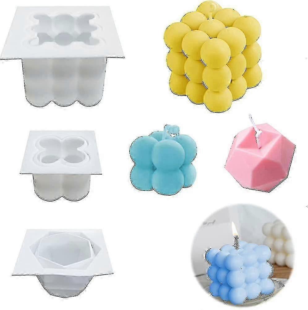 3-pack siliconen kaars mallen, 3d bubble cube wax kaars mal (groot en klein)