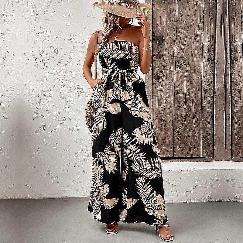 Summer Women's Jumpsuit Printed Temperament Elegant Breasted Sleeveless Jumpsuit