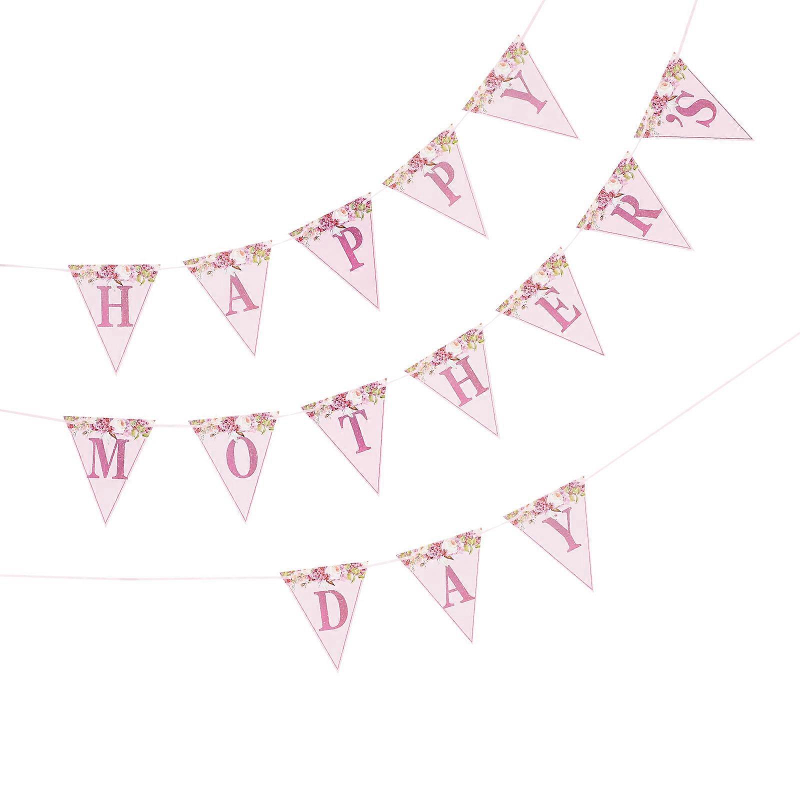 Happy Mothers Day Party Decorations 1 Set Triangular Banner For Mothers Day Celebration Assorted Color Background Prop