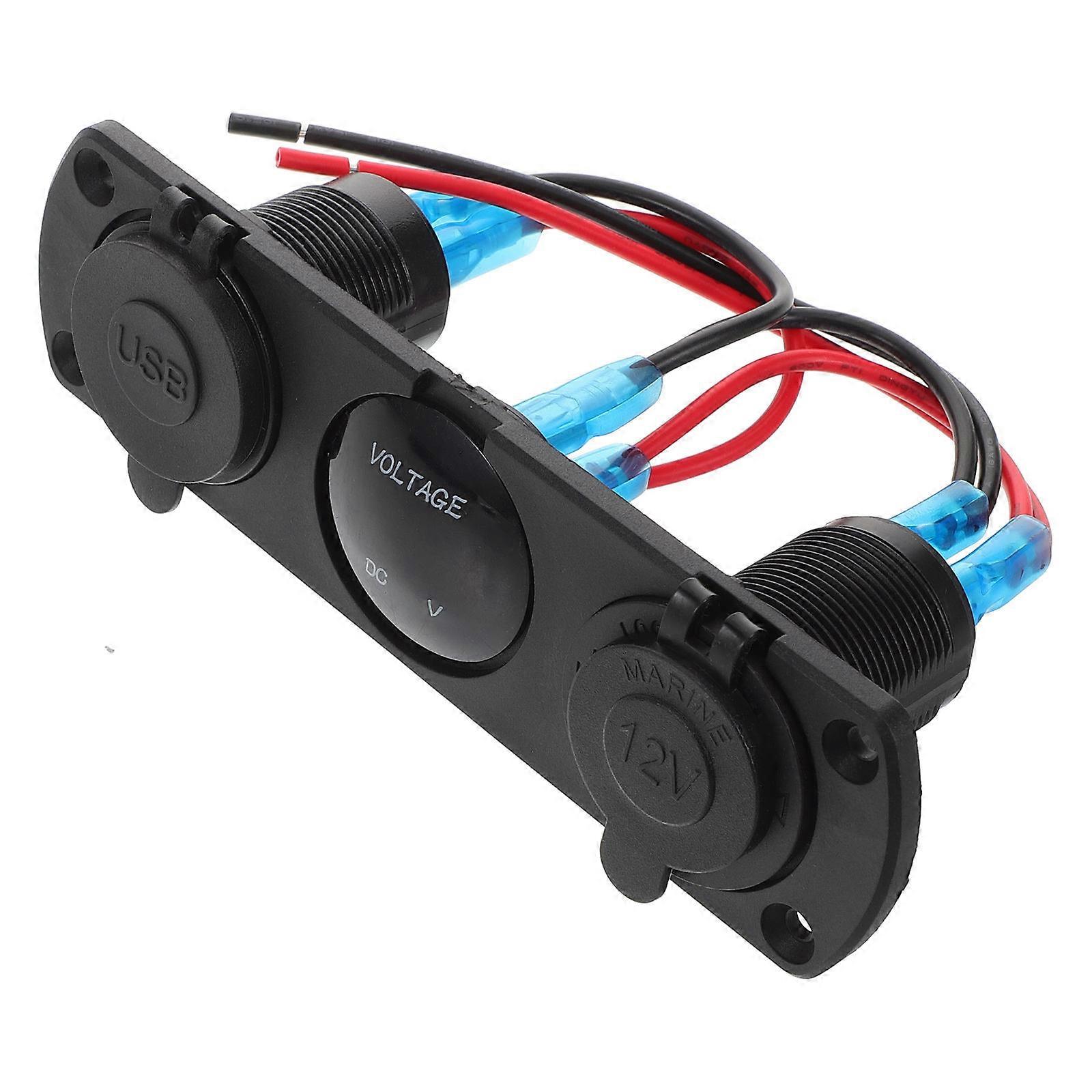 Dual USB Car Charger Power Outlet Panel with Voltage Display Central Control Switch for Car Black