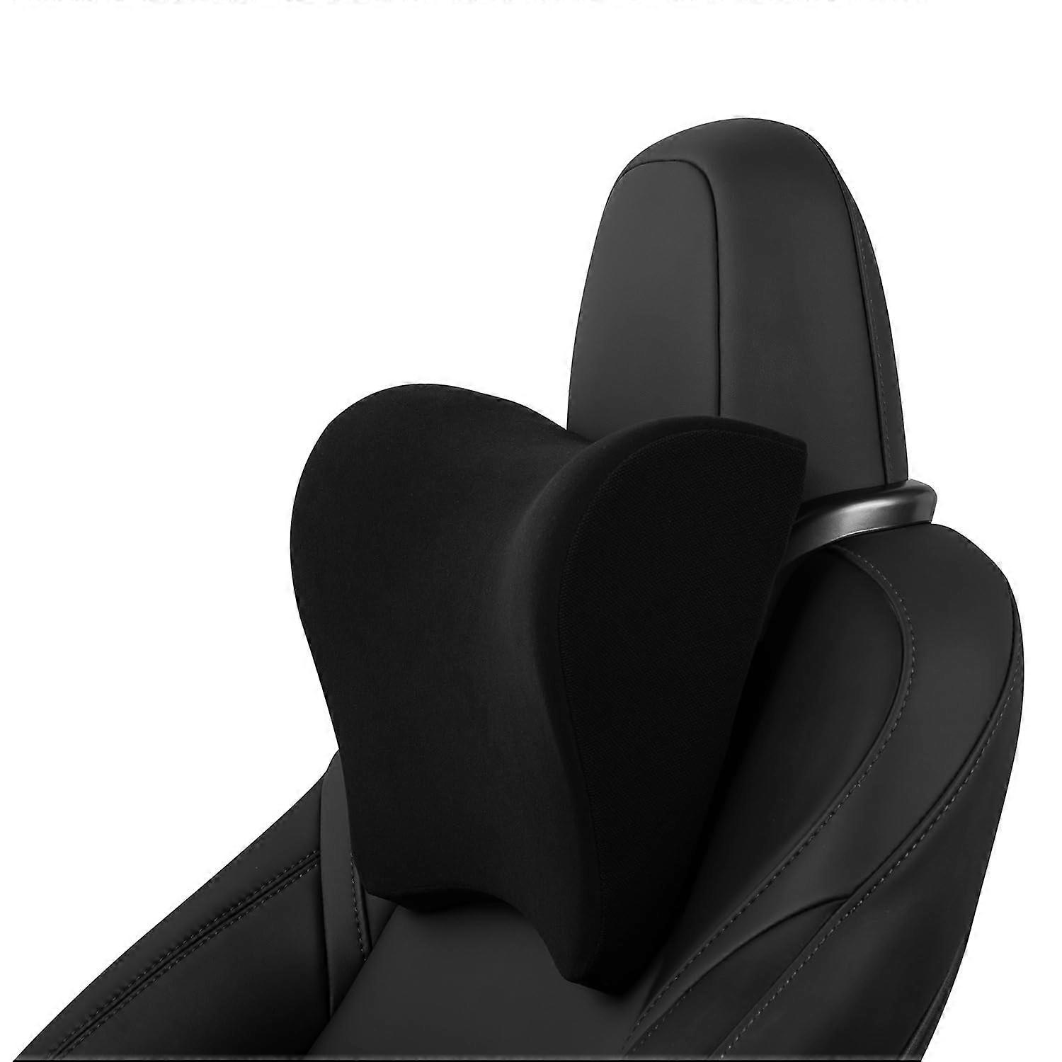 Car Headrest Pillow Memory Foam for Tesla Model 3/Model Y, Adjustable Neck Support, Soft Velvet Fabric, Black Color