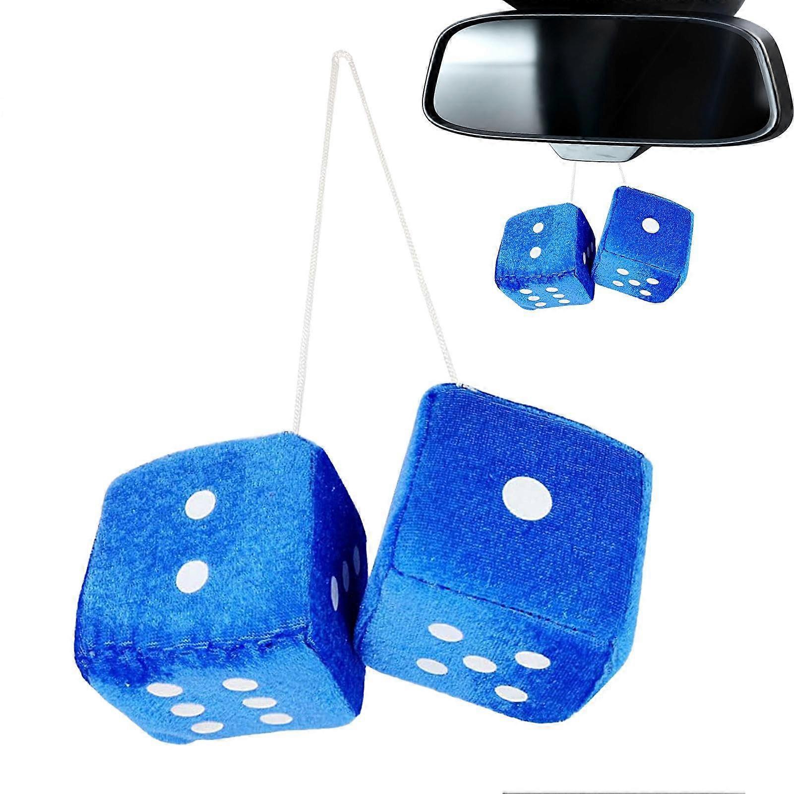 Fuzzy Cube for Car Mirrors, Plush Dice for Rear View Mirror, Retro Car Hanging Cube Blue