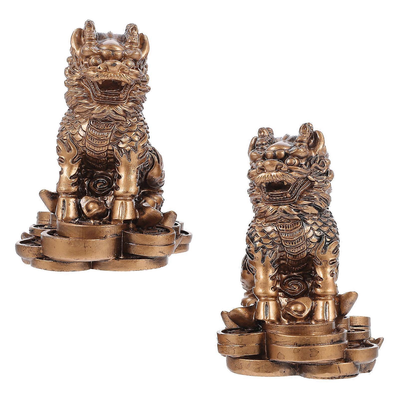 Resin Art Décor Kylin Shaped Crafts For Interior Decoration In Office 8x7cm Golden 1Pair