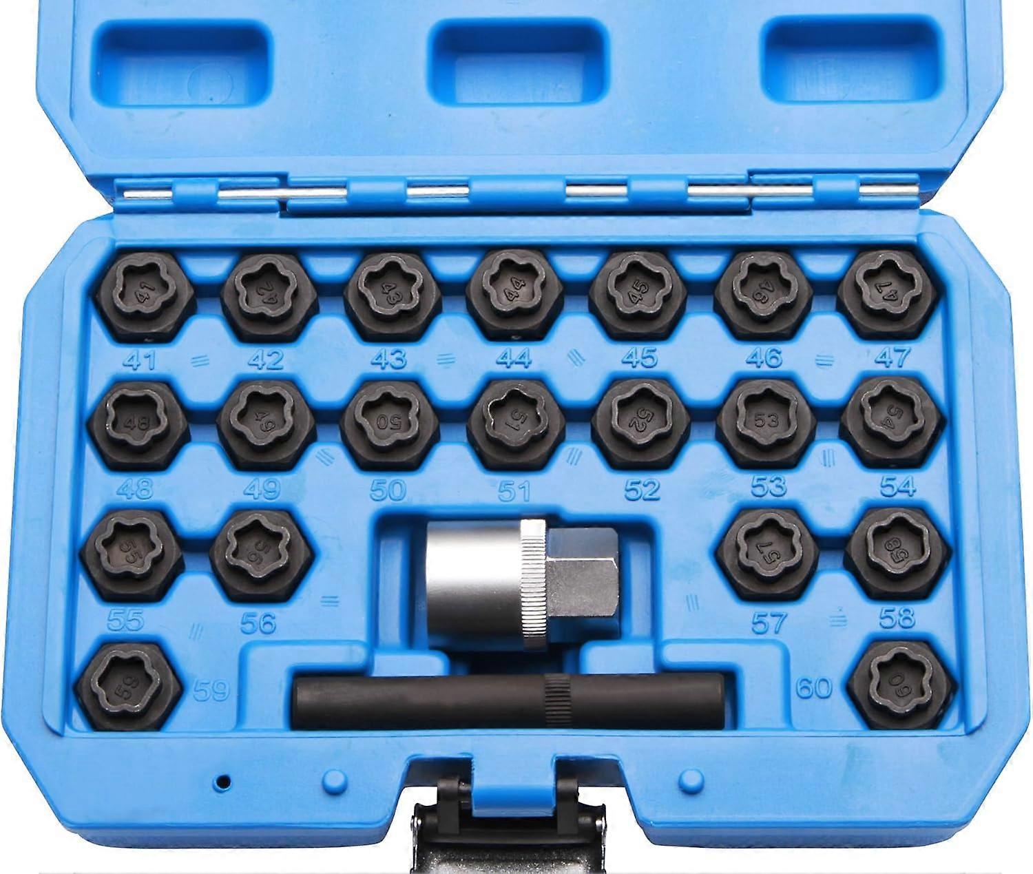 Set of 22 anti-theft wheel nut extractors For removing anti-theft wheel nuts