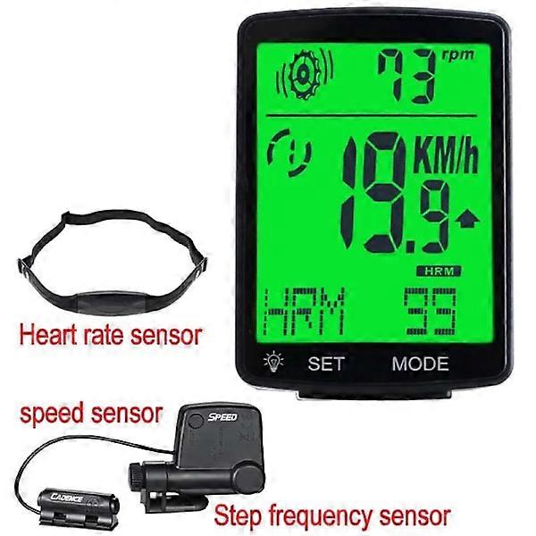 Draadloze fietscomputer, hartslagmeter, cadans 3 in 1, 2,8 inch groot scherm LCD