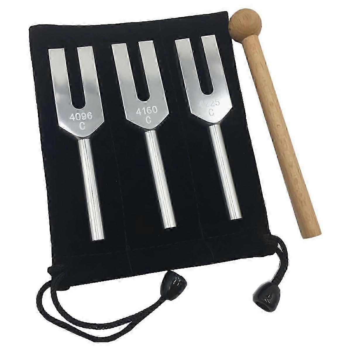 Tuning Fork Set - 4096 Hz, 4160 Hz, 4225 Hz - Therapeutic Instrument Set With Strike And Storage Bag