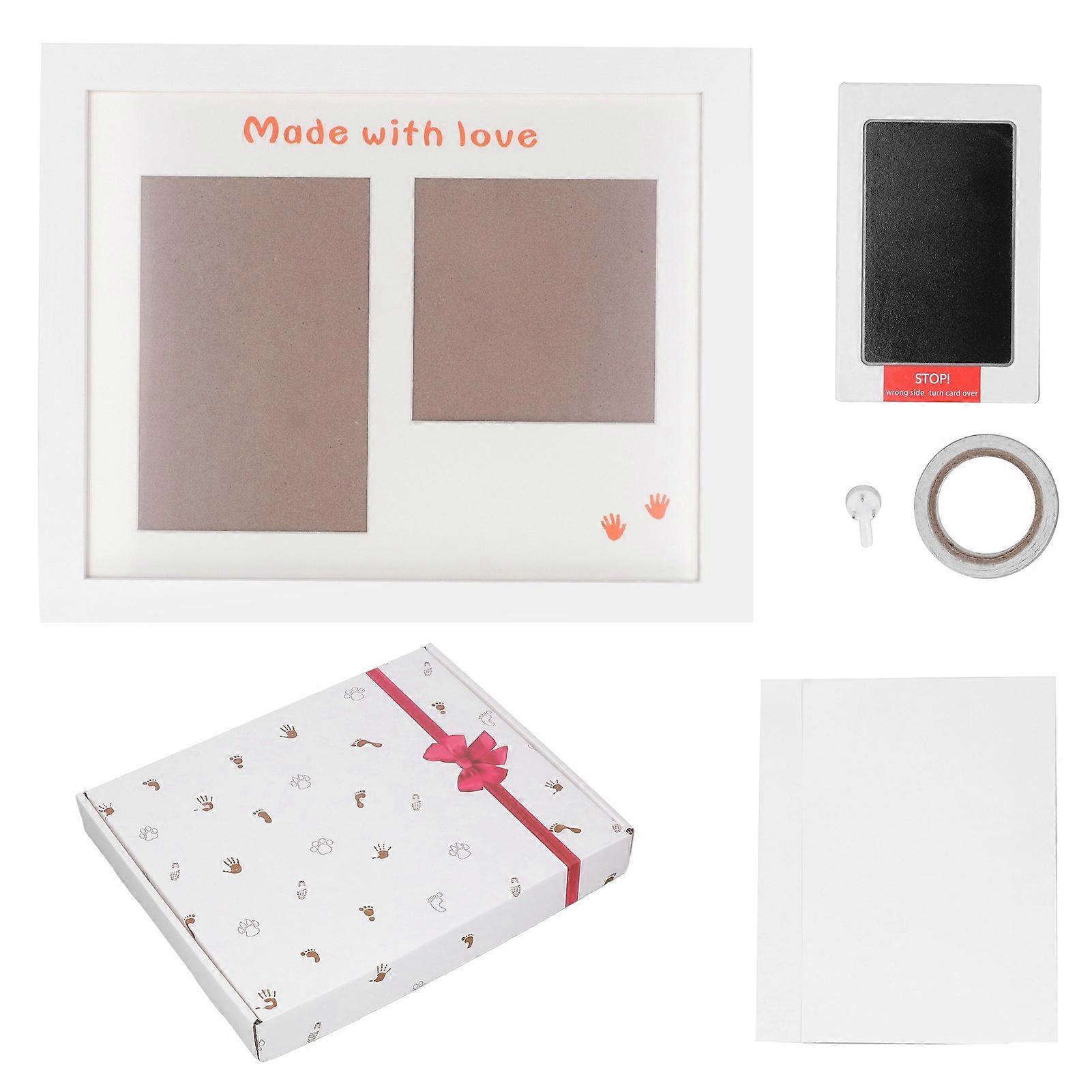 Baby Handprint Footprint Maker Kit Photo Frame Black Ink Baby Footprint Keepsake Kit Newborn Imprint Set White Photo Frame