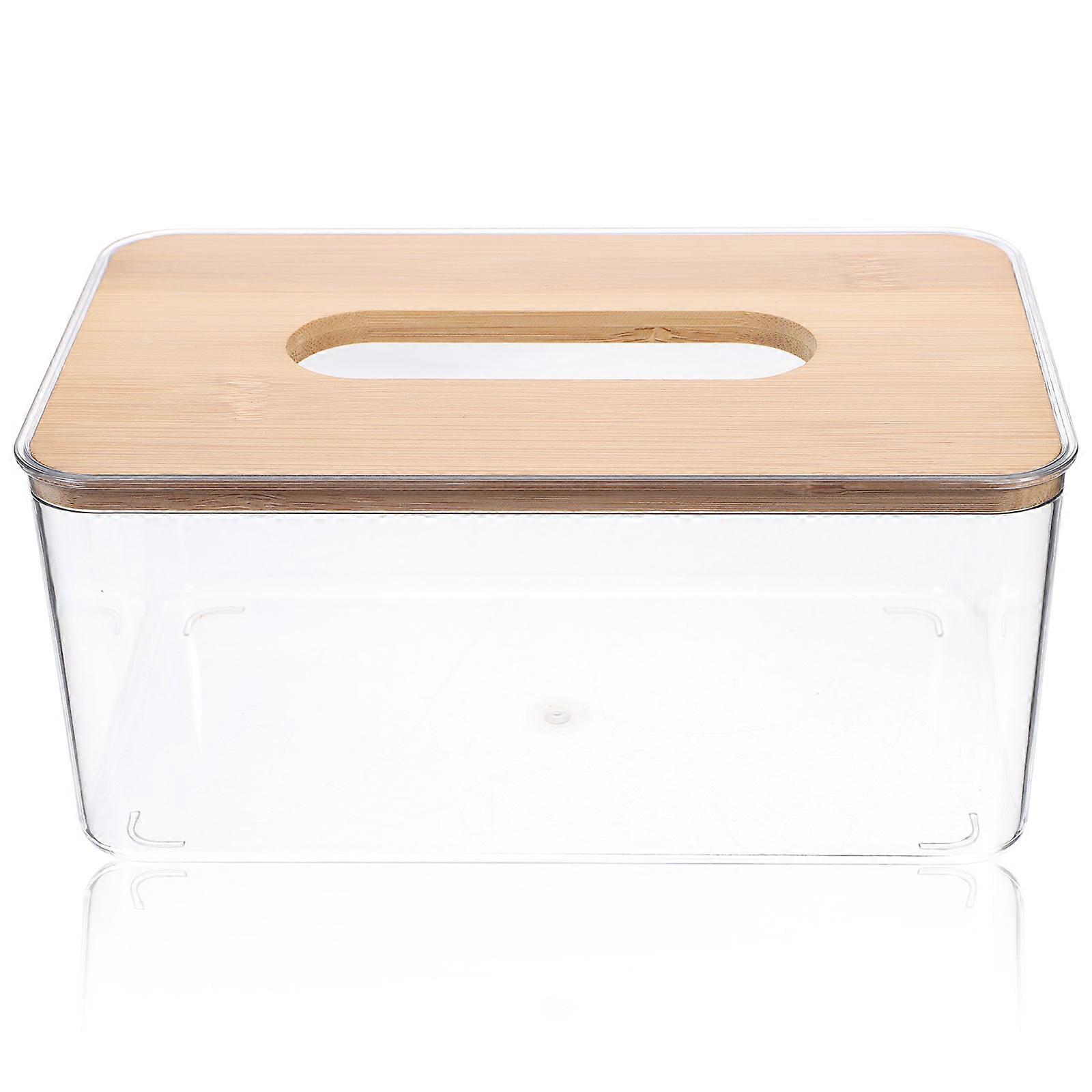 Bamboo Wood Tissue Box Holder for Desktop Use with Compact Size and Smooth Arc Design 14.5 x 9.5 x 8.5 cm