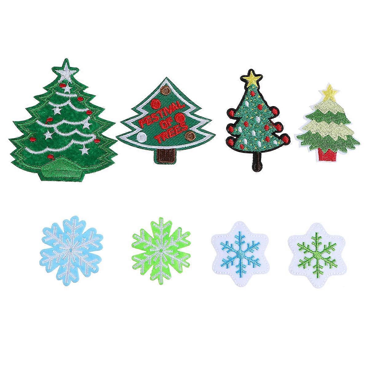 Assorted Color Christmas Patches for Decoration 40 Pcs Iron On Snowflake and Tree Embroidered Garment Patches