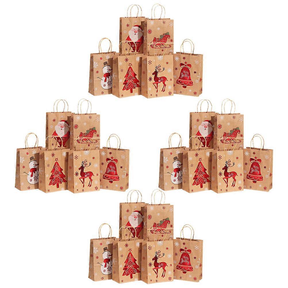 24pcs Christmas Paper Treat Storage Bags, Sturdy Kraft Gift Bags for Presents, Parties, Holidays Multi Functional with Capacity