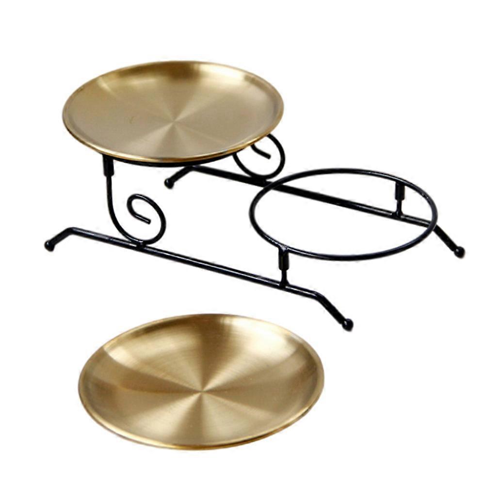 Iron Dual-Layer Snack Tray For Serving Fruits And Desserts In Golden Color 1 Set