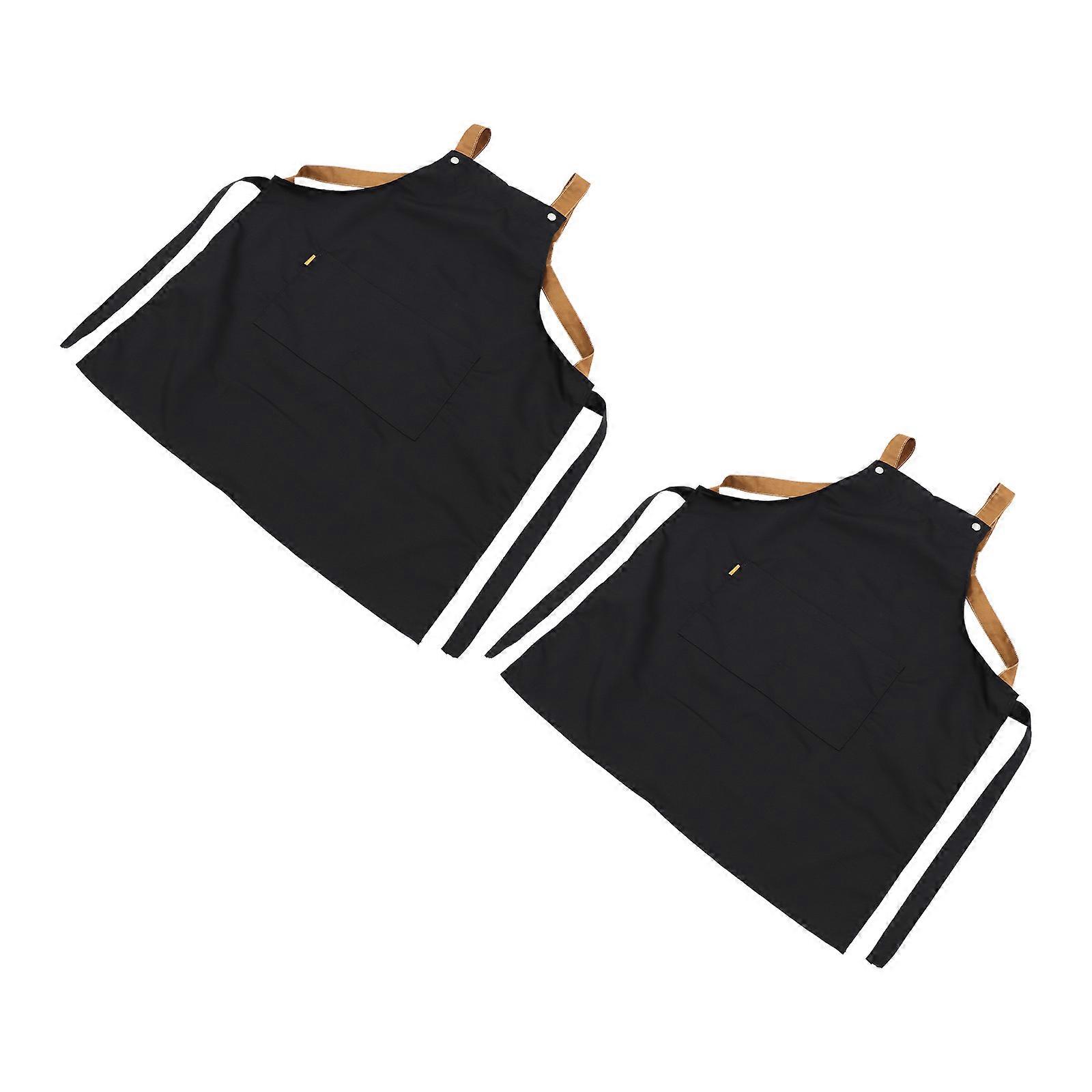 Catering Kitchen Apron Chef Apron Baking Apron Kitchen Supply Canvas Black with Pockets 2Pcs