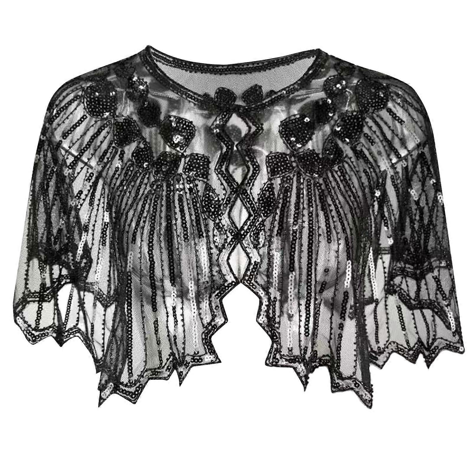 Women's Bolero Chiffon Shrug Lightweight Short Cardigan Open Front Elegant Mesh Jacket in Black, One Size