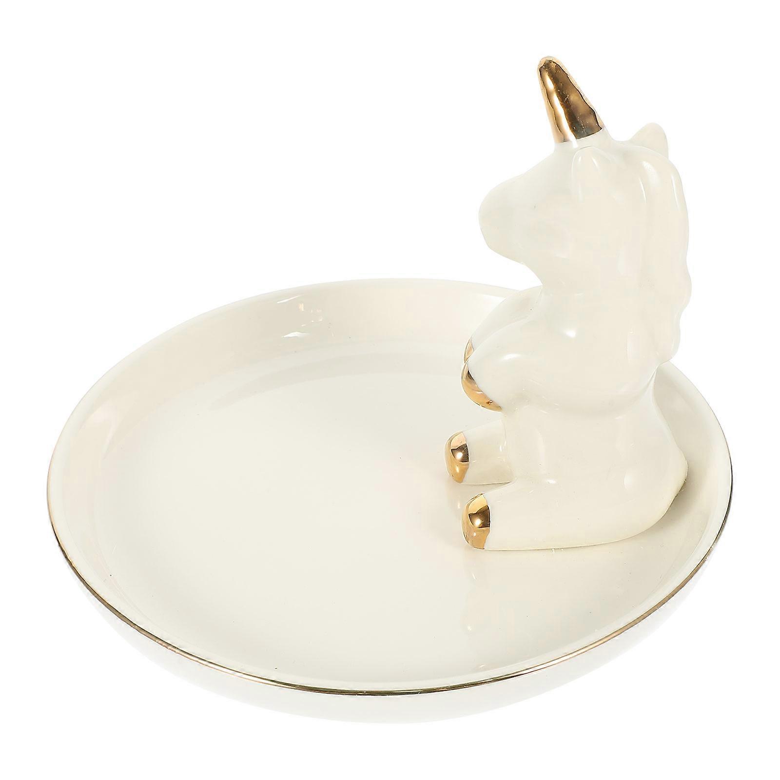 Jewelry Holder Simple Elegant Design Multi-Function Ring Holder Ivory Ceramic With 1 Set