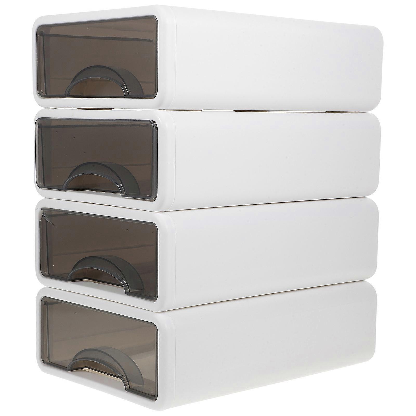 White PP Material Desktop Organizer with Drawers for Storage 4 Pieces Clear Window