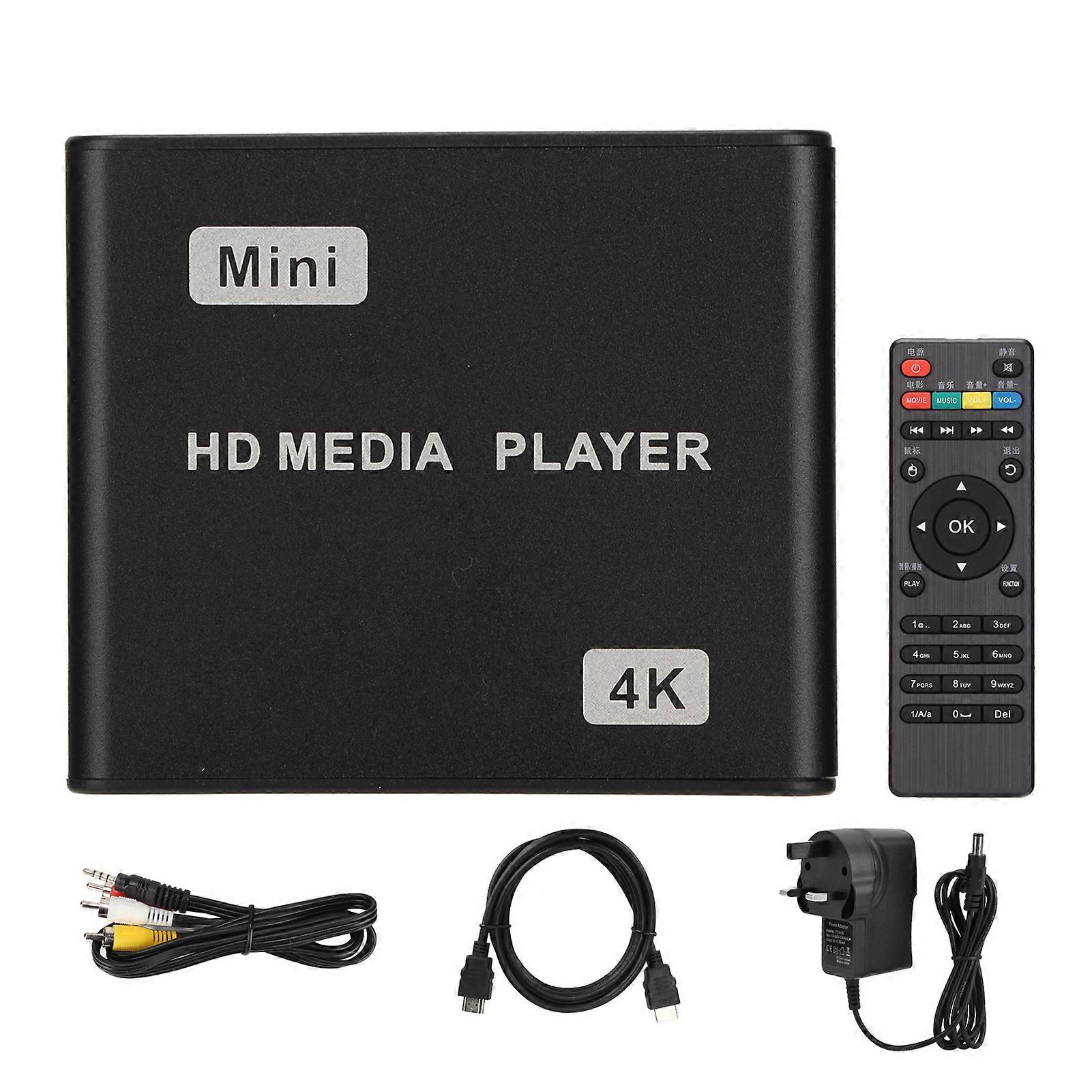 4K HD Mini Streaming Media Player with Remote & LED Indicator, UK Plug, Full HD Support