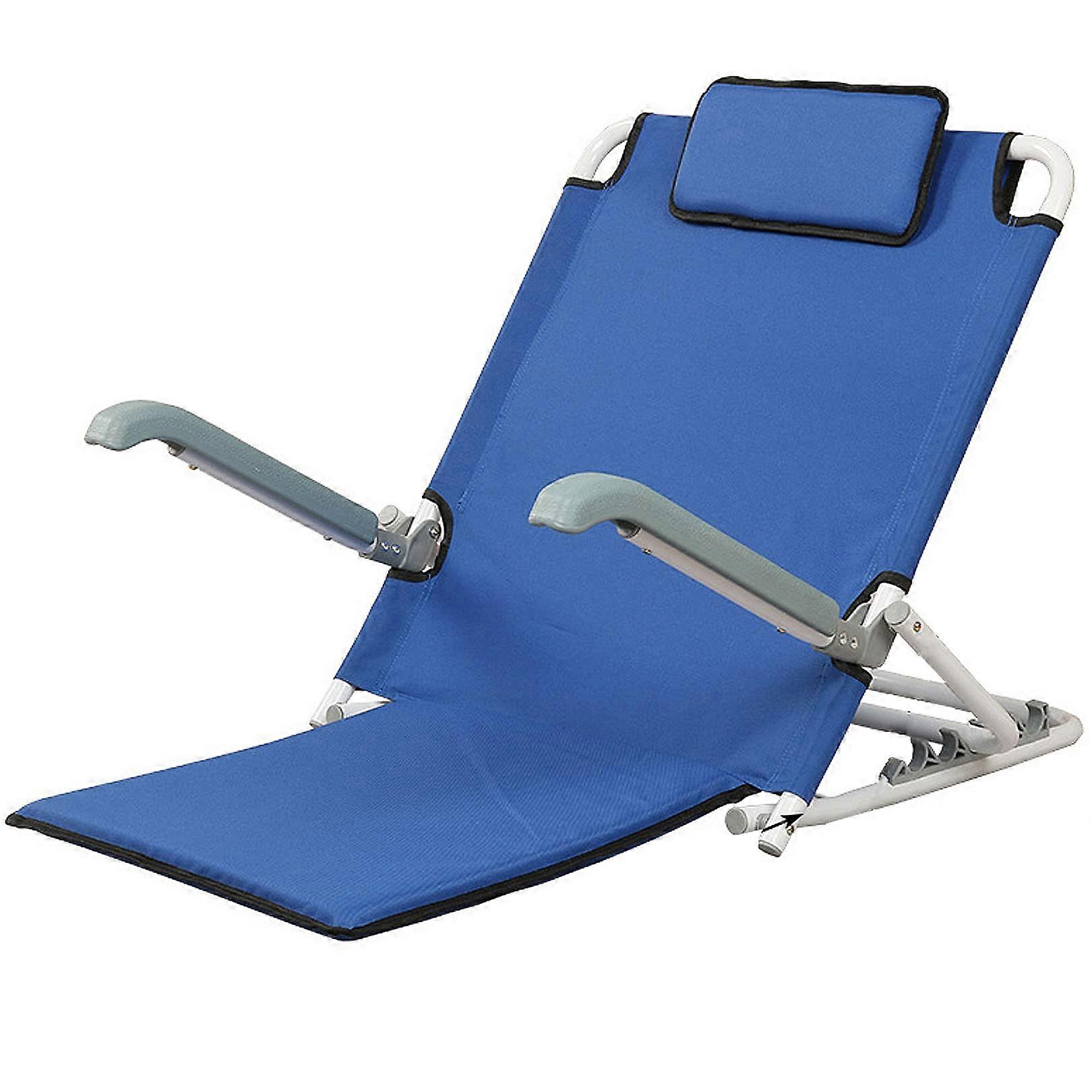 Adjustable backrest for bed, fabric bed backrest, bed support with antislip handrail, sitting or lying position, including head pillow, blue.
