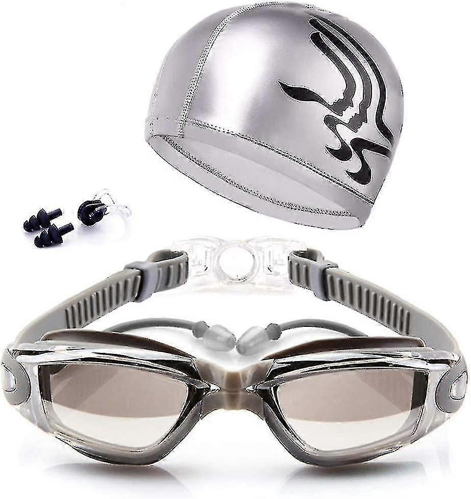 Adjustable Swimming Goggles & Cap Set, No-Leak, Anti-Fog, UV Protection with Nose Clip and Earplugs, for Adults and Youth