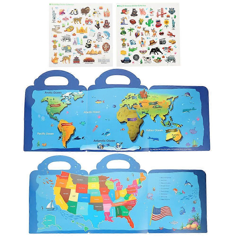 Reusable Sticker Book Featuring World & American Map Educational DIY Activity for Imaginative Learning, Party Favors, and Classroom Decoration with
