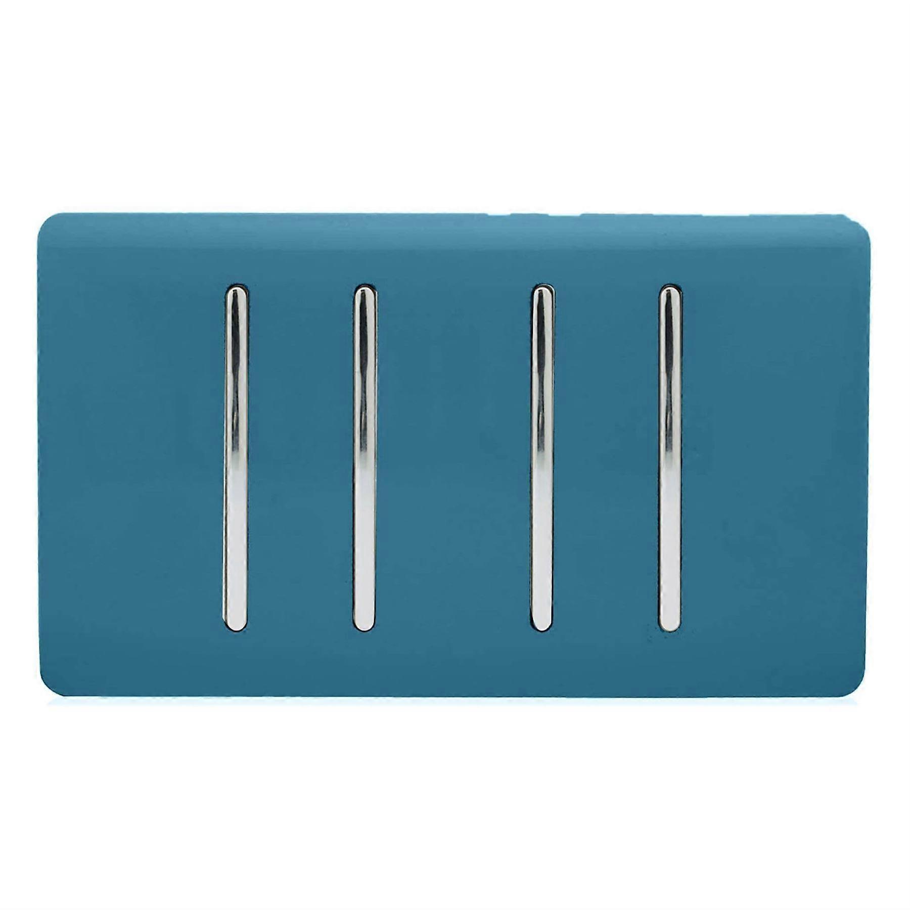 Trendi 4 Gang (2 Way & 1x Intermediate) Glossy 10 Amp Rocker Light Switch Ocean Blue