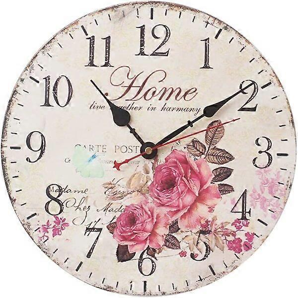 Silent vintage wall clock, 30 cm in diameter, moisture-proof and easy to clean