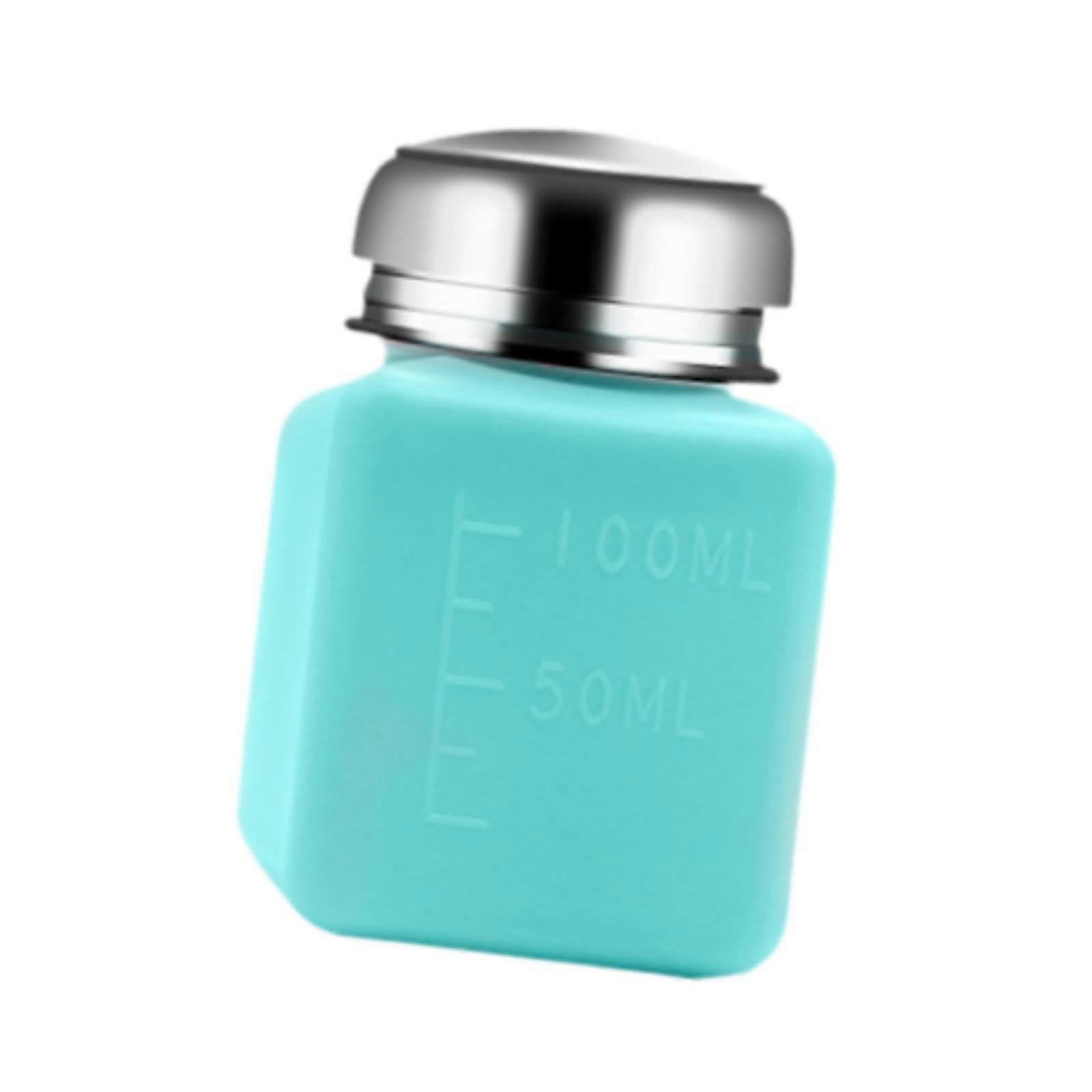 Pump Dispenser Bottle For Makeup Storage, Refillable 100ml, Square PushDown Leakproof Dispenser Blue