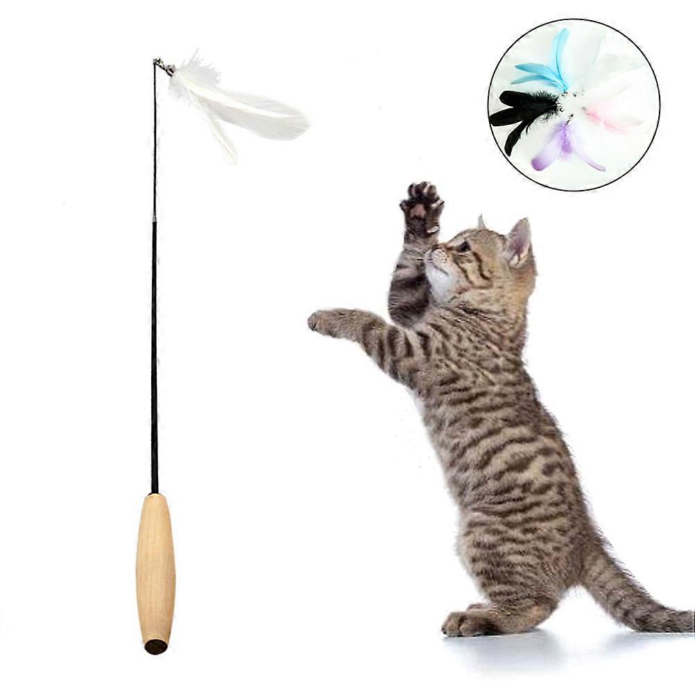 Retractable Wooden Cat Wand Toy with 5 Interactive Adapter Heads