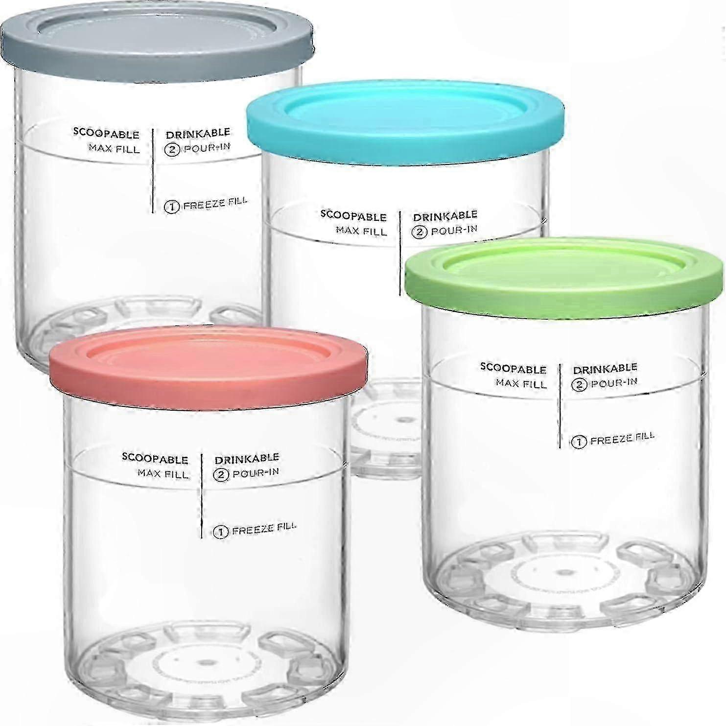 Replacement Pints and Lids for Ice Cream Maker, 4-Pack Compatible with Ninja NC500 NC501 Series, Durable and Reusable Containers