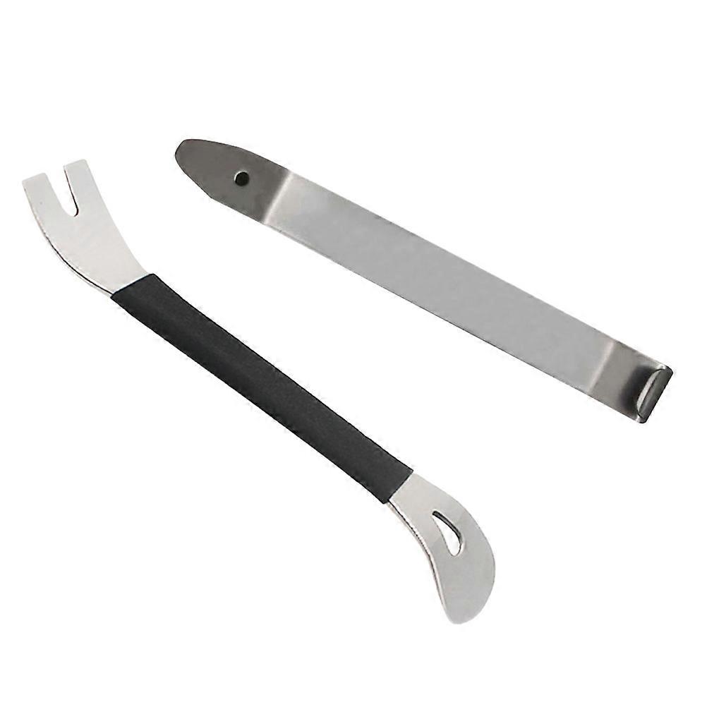 Car Foot Pad Removing Tool Silver Metal Crowbar 1Set