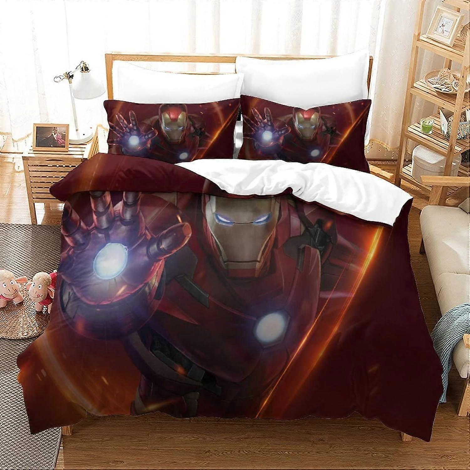 Bedding Sets Single Size Bedding Iron Man Printed Duvet Cover Soft Hypoallergenic Microfiber Quilt Cover with Pillowcase with Zipeer Closure for in Ki