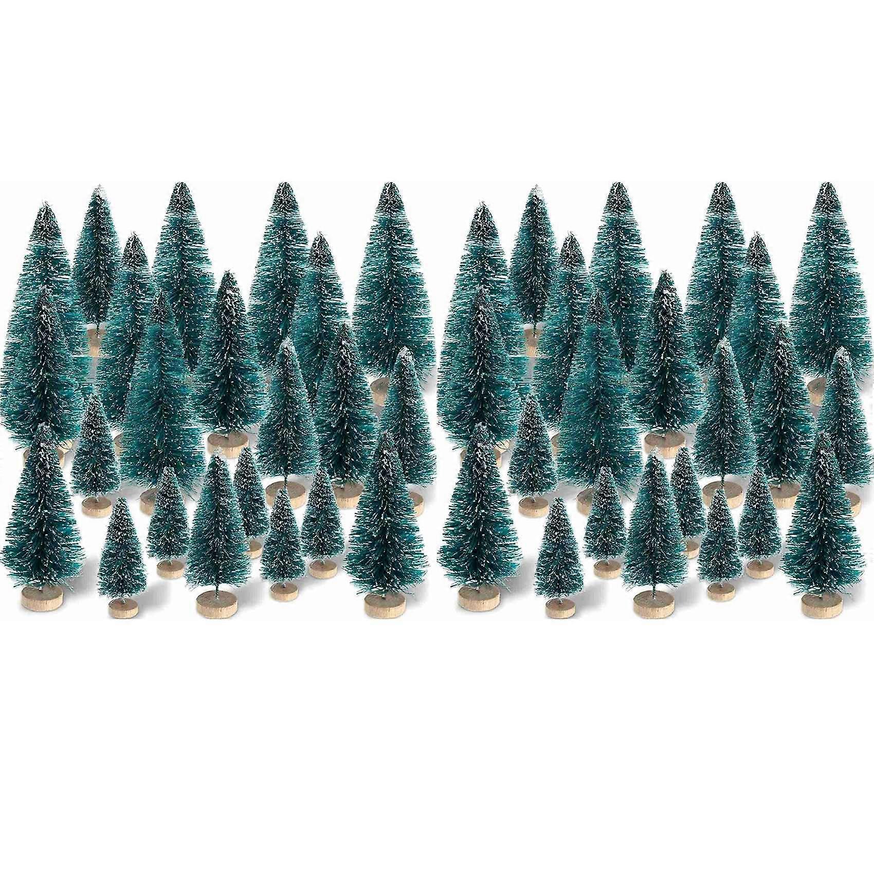 120 Pieces Mini Sisal Snow Frost Trees Winter Pine with Wood Base Snow Ornaments Tabletop Trees for