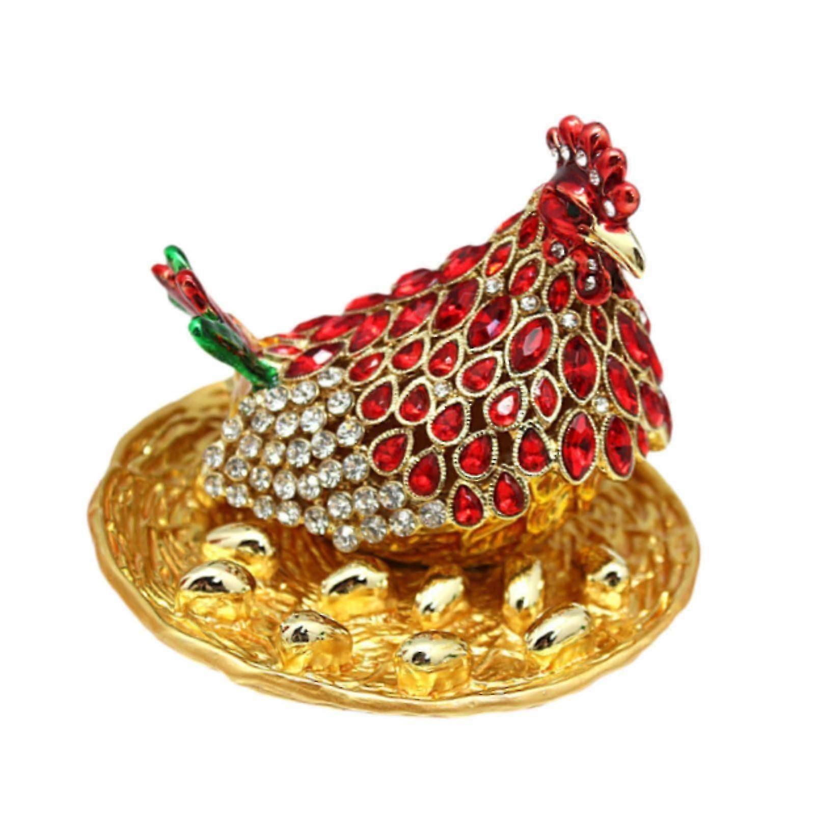 Enameled Chicken Figurine Jewelry Box Decorative for Bedside Home Decoration