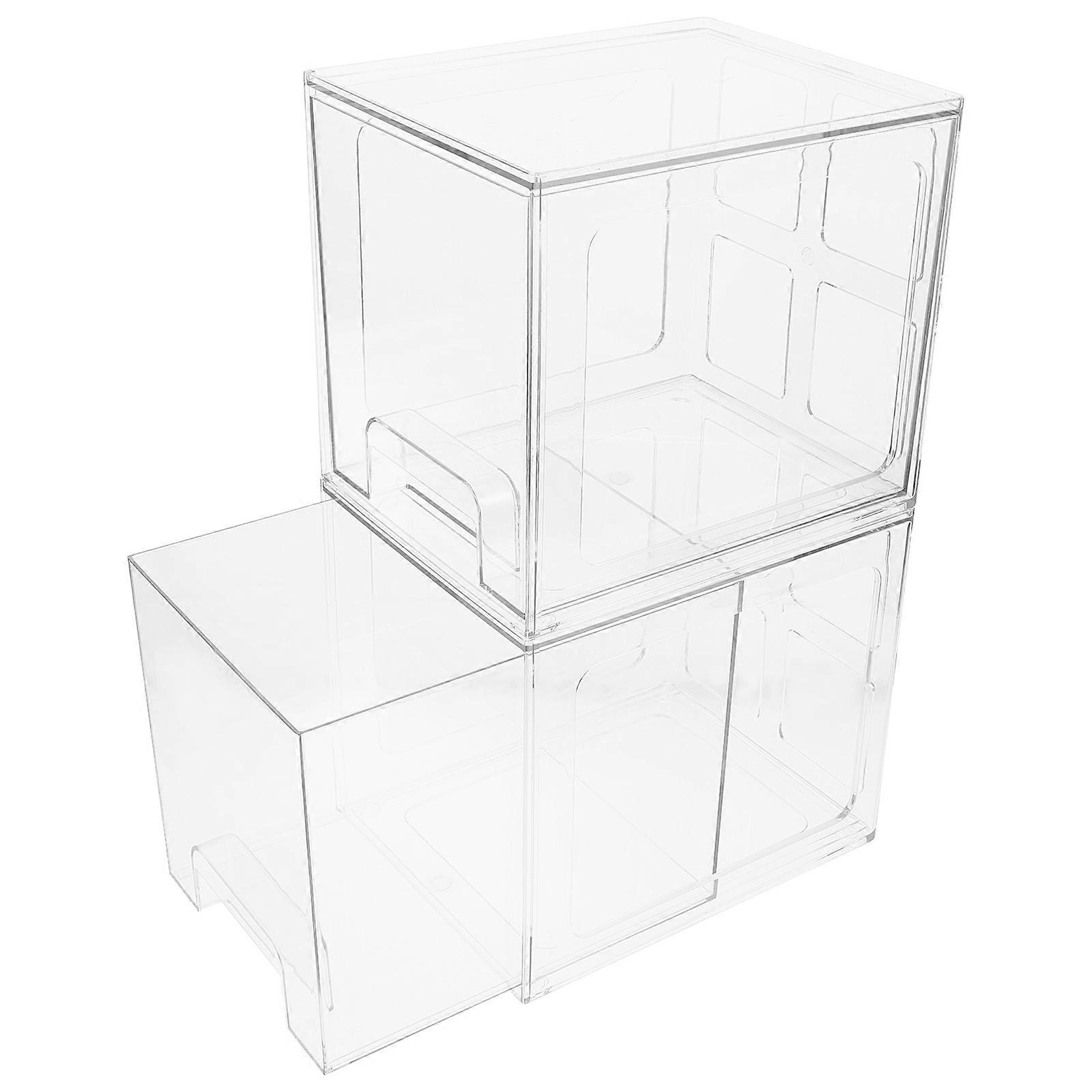 Makeup Organizer Drawer Storage Box for Home Use Transparent Pet Material Providing Damage Protection 2Pack