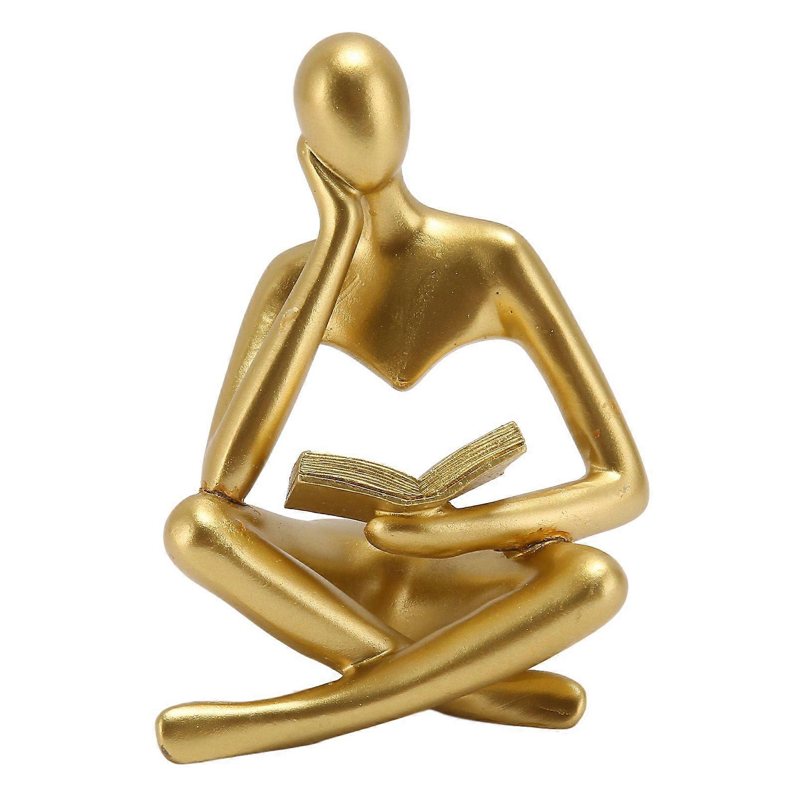 Thinker Reading Statue Resin Sitting Figure Abstract Art Ornament for Living Room Cabinet Decoration Gold
