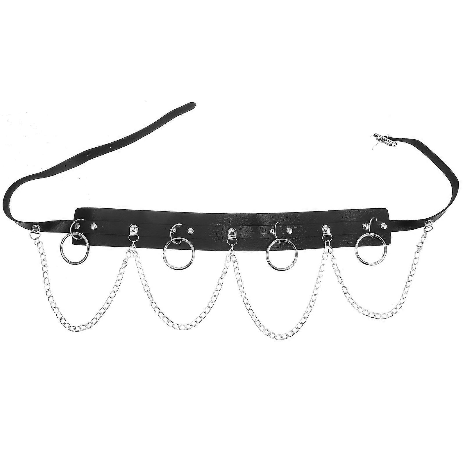 Black Punk Waist Chain Adjustable PU Belt with Chain