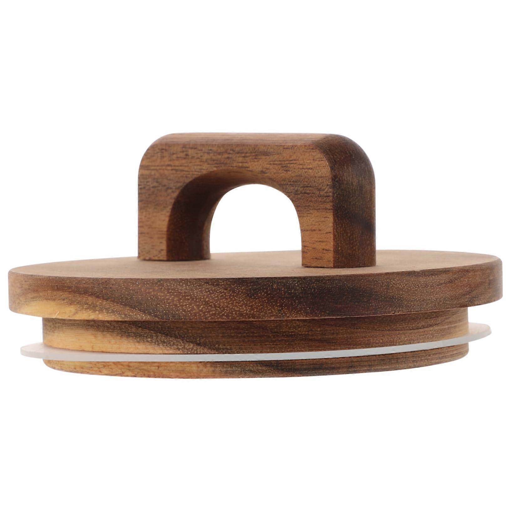 Wooden Storage Jar Lid 105mm Diameter Round Handle Silicone Seal Leakproof Dustproof For Canning And Preserving Jars