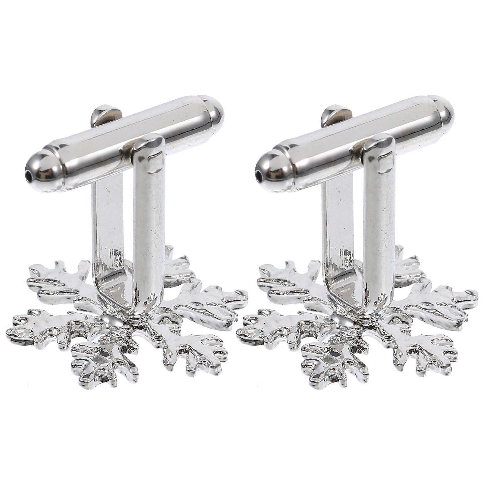 Copper Cufflinks for Shirt with Snowflake Design 3Pcs Pair Silver