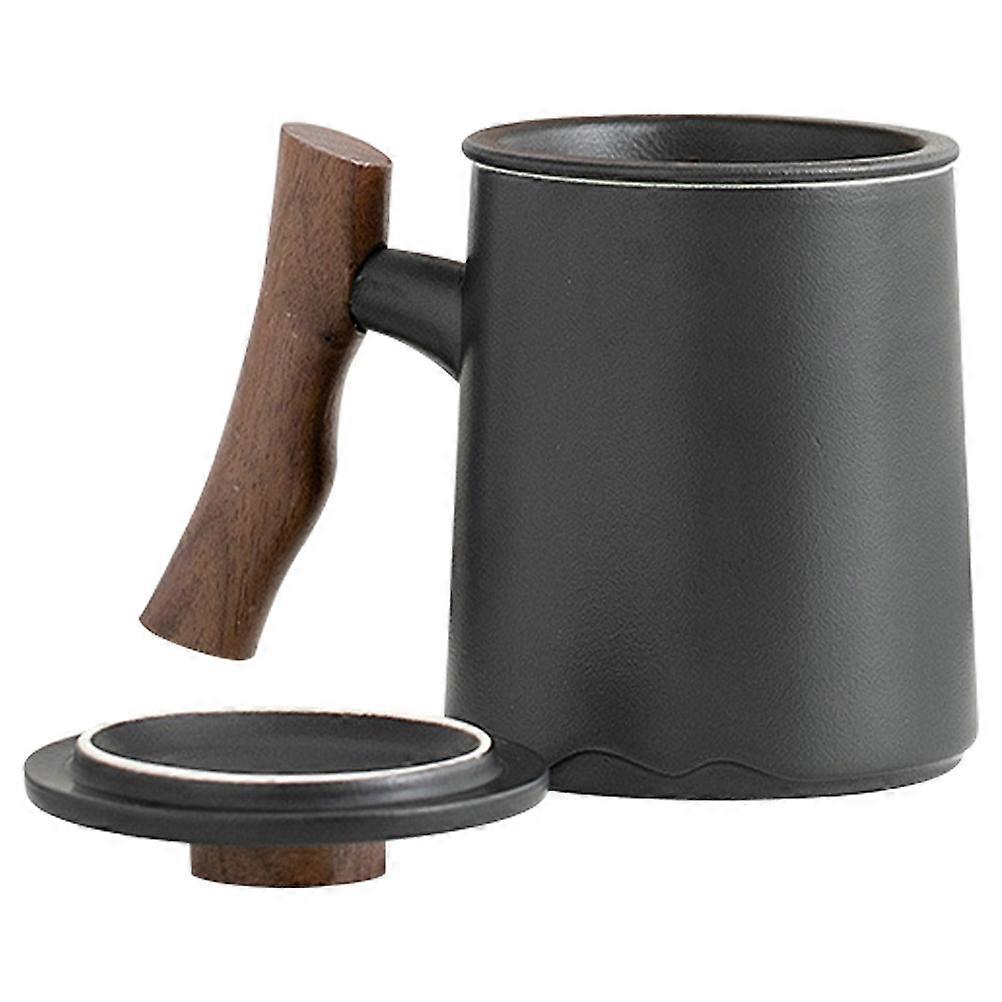 Ceramic Tea Cup With Strainer Filter For Tea Leaves Separation Large Capacity Black Ceramic Drinking Set