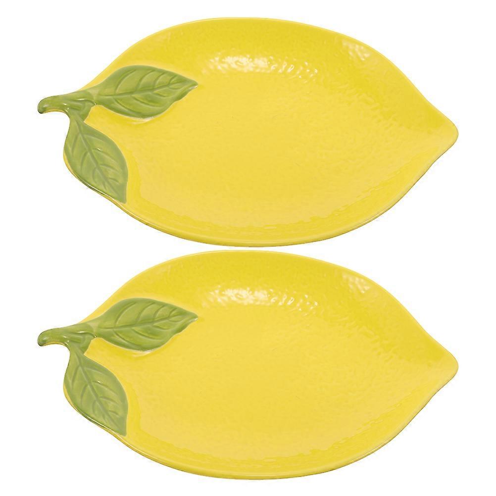 Fruit-Shaped Dish 2Pcs Yellow Ceramic Dessert Plates for Kitchen Decor Versatile Serving Options