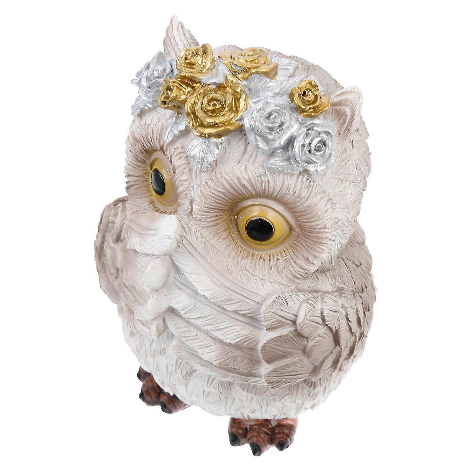 Owl Shape Tabletop Ornament Waterproof Dark Brown Home Decor 2Pcs