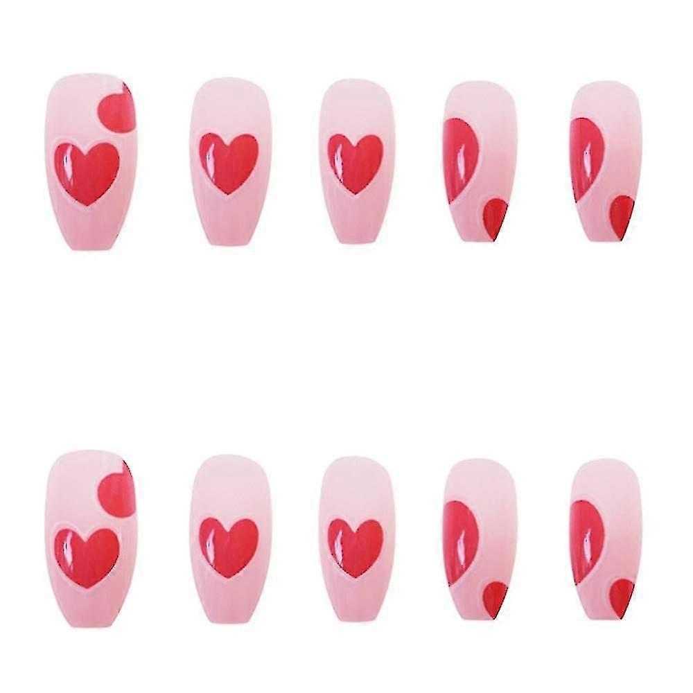 24pcs光沢のあるフルカバー棺パターンアクリルフェイクネイル(ローズピンク)